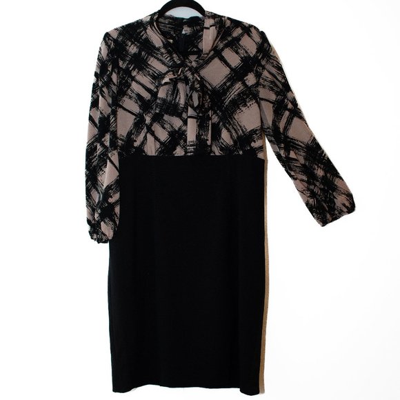 Anne Klein Dresses & Skirts - Anne Klein Size 12 Dress Blouson Tie Front Accent Brown and Black Dress